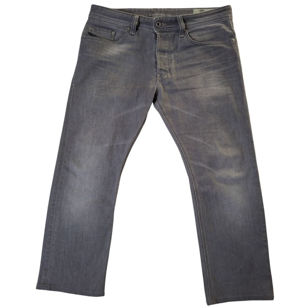 Diesel Safado Jeans Mens 32* (Fits 34x24) Gray Straight Cropped Button Fly Denim